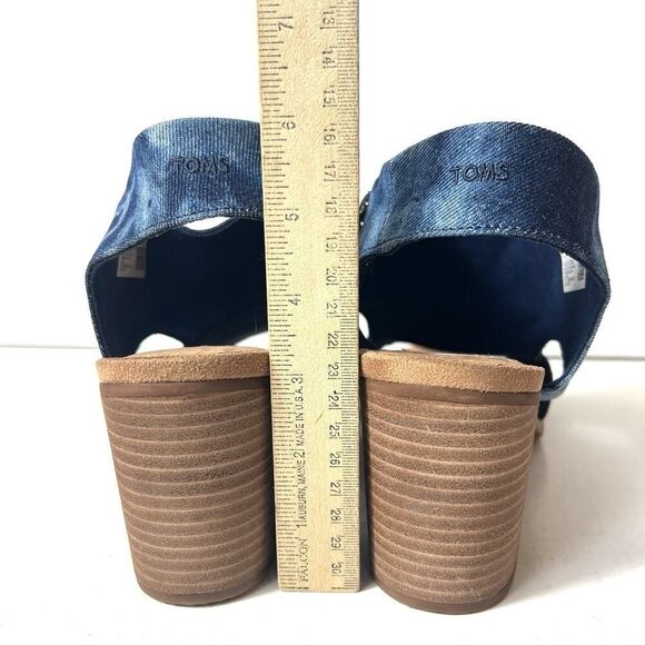 TOMS Ortholite Women's 12 Navy Blue Suede/Washed Denim Sling Back Heel Sandals - Picture 7 of 9